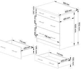 Spodná kuchynská skrinka s doskou OLIWIA S80 3SZ biela / cappuccino, lesk