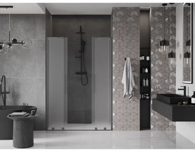 Mexen Velar L Duo, posuvné sprchové dvere do otvoru 140 cm, 8mm sklo námraza, brúsený grafit, 871-140-003-32-95