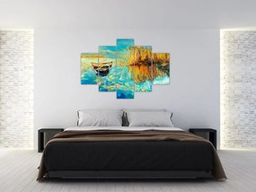 Obraz - Jazero s loďkami (150x105 cm)