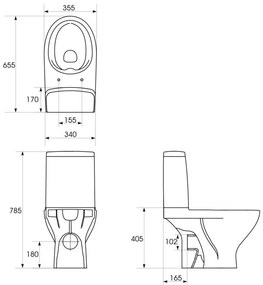 Cersanit MODUO - WC Kombi zadný odpad 3/5 CLEAN ON+WC sedátko duroplast SLIM, Biela, K116-024