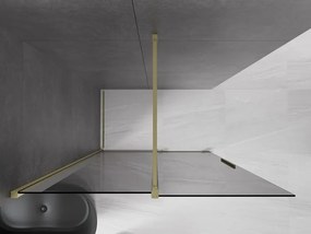 Mexen Velar, sprchová zástena s posuvnými dverami Walk-in 140 x 200 cm, 8mm šedé sklo, zlatá matná, 871-140-000-43-55