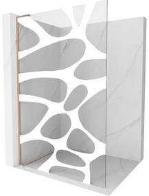 Mexen Kioto L, sprchová zástena Walk-In 90 x 200 cm, 8mm číre sklo biely vzor, medený matný profil, 800-090-103-65-85