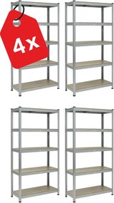 Regál 183x70x30 cm pozinkovaný 5-policový, nosnosť 1000 kg, RIVET - 4ks