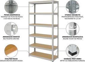 Regál 240x90x40 cm pozinkovaný 6-policový, nosnosť 1050 kg