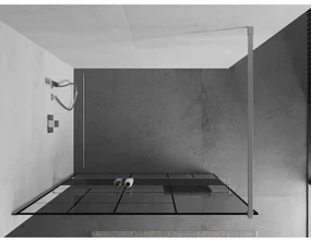 Mexen Kioto+, sprchová zástena s poličkou a držiakom na uteráky 120 x 200 cm, 8mm číre sklo vzor čierny, chrómový profil, 800-120-121-01-78