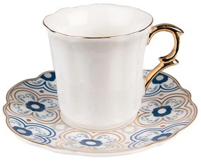 Biela porcelánová šálka s farebným tanierikom - Ø 12*7 / 95 ml
