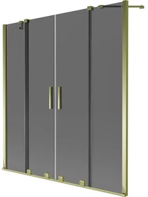 Mexen Velar Duo, 2-krídlová posuvná vaňová zástena 140 x 150 cm, 8mm šedé sklo, zlatý lesklý profil, 896-140-000-42-50
