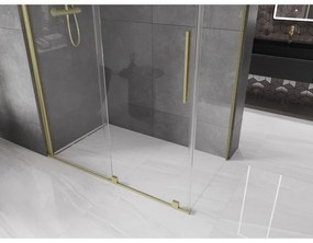 Mexen Velar, sprchový kút s posuvnými dverami 160(dvere) x 100(stena) cm, 8mm číre sklo, zlatá matná, 871-160-100-01-55