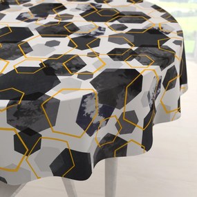 Biante Bavlnený okrúhly obrus Sandra SA-568 Sivo-modrofialové mramorové hexagóny na bielom Ø 100 cm