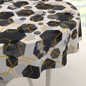 Biante Bavlnený okrúhly obrus Sandra SA-568 Sivo-modrofialové mramorové hexagóny na bielom Ø 150 cm