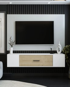 TV stolík/skrinka Kondor (biela + dub zafírový). Akcia -16%. Vlastná spoľahlivá doprava až k Vám domov. 1127728
