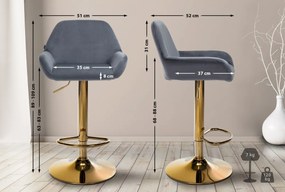 Barová stolička Braga - zamat, zlatá podnož - Tmavo sivá