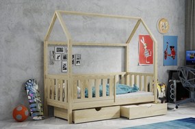 Detská domčeková posteľ z masívu borovice MAGDA so šuplíkmi - 200x90 cm - PRÍRODNÁ BOROVICA