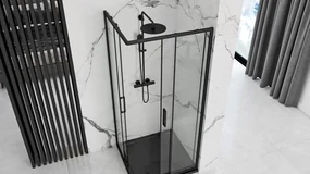 Rea Punto Black Mat, sprchový kút s posuvnými dverami 90(dvere) x 90(dvere) x 190 cm, 5mm číre sklo, čierny profil, REA-K4801