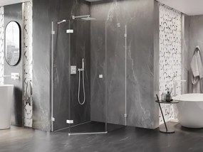 Mexen Lunar, Päťuholníkový sprchový kút Mexen Lunar s výklopným ľavým oknom 80 x 100 cm, 8mm číre sklo, biely profil, 831-080L-100P-01-20-L
