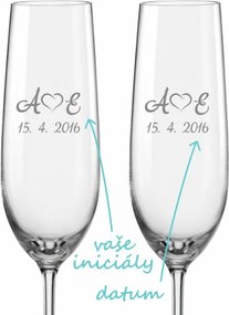 Svadobné poháre na sekt Monogramy so srdiečkami, 2 ks
