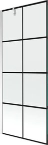Mexen Next, vaňová zástena 1-krídlová 80 x 150 cm, fixné krídlo, 6 mm číre sklo s čiernym vzorom, chrómový profil, 895-080-000-00-77-01