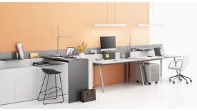 PLAN Kancelársky písací stôl DOUBLE LAYERS, posuvná vrchná doska, s prepážkami, biela/sivá