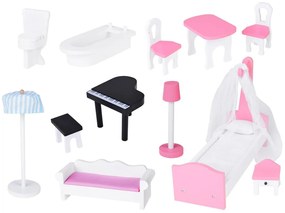 Jokomisiada Veľký drevený domček pre bábiky + drevený nábytok v pastelových farbách ZA5457