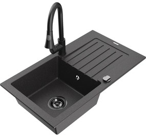 Mexen Pablo, 1-komorový granitový drez 752x436x161 mm a drezová batéria Elia, čierna škvrnitá, 6510-76-670101-70-B