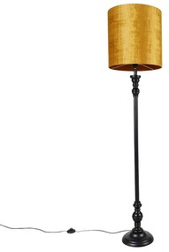 Stojacia lampa čierna so zlatým odtieňom látky 40 cm - Classico