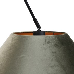 Závesné svietidlo čierne s dvojvrstvovým zamatovým tienidlom zelené so zlatým vnútorným povrchom - Blitz