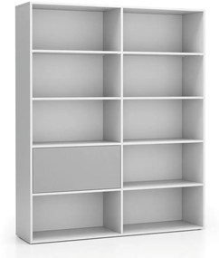 PLAN Široký kancelársky policový regál LAYERS, 1 box, 1582 x 400 x 1905, biela / sivá