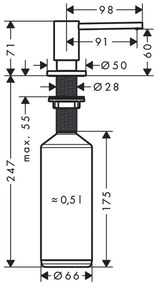 Hansgrohe Hansgrohe, zápustný dávkovač umývacích prostriedkov, vzhľad nerezu, HAN-40438800