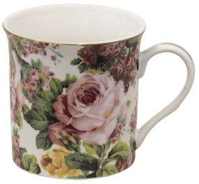 Porcelánový hrnček s kvetmi a zlatou linkou Pink Flowers - 12*8*9 cm / 330 ml