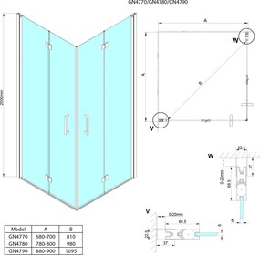 Gelco Gelco, LORO štvorcová sprchová zástena 800x800 mm, rohový vstup, GN4780-01