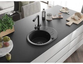 Mexen Kevin, 1-komorový granitový drez 586x458x190 mm a drezová batéria Duero, čierna, 6517-77-671600-70-B