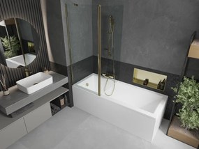 Mexen Flip, vaňová zástena 1-krídlová 140 x 150 cm, otočné krídlo, 6 mm číre sklo, zlatý profil, 894-140-101-50-00