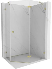 Mexen Lunar, výklopný päťuholníkový sprchový kút pravý 100 x 80 cm, 8mm číre sklo, zlatý profil, 831-100P-080L-50-00-P