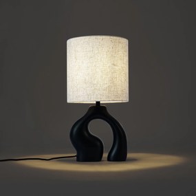 Japandi stolná lampa čierna s ľanovým tienidlom - Dahlia