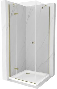Mexen Roma, sprchovací kút 100 (dvere) x 100 (stena) cm, 6mm číre sklo, zlatý profil + slim sprchová vanička 5cm, 854-100-100-50-00-4010