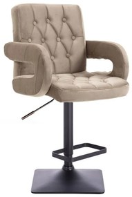 LuxuryForm DESIGN Barová stolička BOSTON VELUR na čiernej hranatej podstave - latte