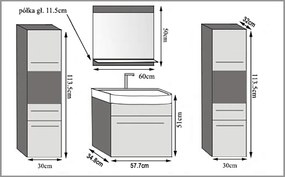 Kúpeľňový nábytok Belini  biely mat /čierny  mat + umývadlo + zrkadlo  ROD M 6/0/W/WB/0/ZW