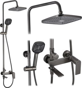 Rea Storm, vaňová/sprchová súprava s dažďovou hlavovou sprchou a ručnou sprchovou hlavicou, grafitová, REA-P9534