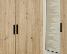 Šatníková skriňa so zrkadlom Savina 225 cm, dub artisan/šalviová