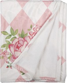 Ružový plyšový károvaný pléd s ružami Sweet Roses - 130*170 cm