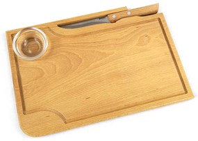 AMADEA Drevená doštička na steak s nožom a miskou, masívne drevo, 30x20x1, 5 cm