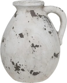 Bielo-šedá antik terakotová váza s uškom Frejus - Ø 24*28 cm