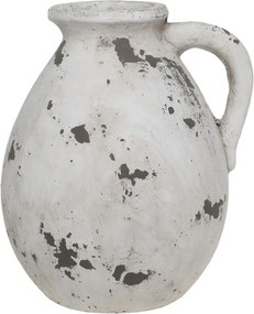 Bielo-šedá antik terakotová váza s uškom Frejus - Ø 24*28 cm