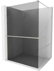 Mexen Kioto+, sprchová zástena Walk-In s poličkou a vešiakom 90 x 200 cm, 8mm šedé sklo, brúsená oceľ profil, 800-090-121-97-40