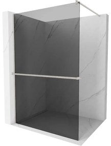 Mexen Kioto+, sprchová zástena Walk-In s poličkou a vešiakom 90 x 200 cm, 8mm šedé sklo, brúsená oceľ profil, 800-090-121-97-40