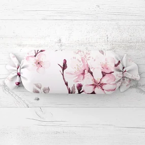Biante Vankúš valec bonbon Sandra SA-583 Ružové kvety s vetvičkami na bielom 15x60 cm