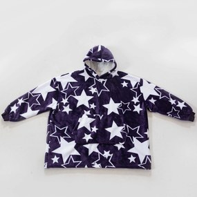 Baránková mikinová deka s rukávmi a kapucňou HVIEZDY fialová