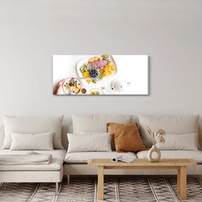 Obraz tanierov s ovocím na stole (120x50 cm)