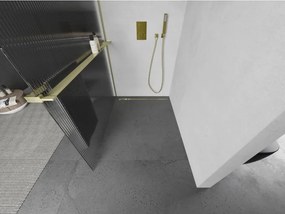 Mexen Kioto+, sprchová zástena Walk-In s poličkou a vešiakom 80 x 200 cm, 8mm sklo s rebrovým vzorom, zlatý matný profil, 800-080-121-55-09