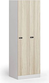 Kovová šatníková skrinka S1, 2-dverová, 1850 x 600 x 500 mm, demont, mechanický kódový zámok, laminované dvere, dub prírodný